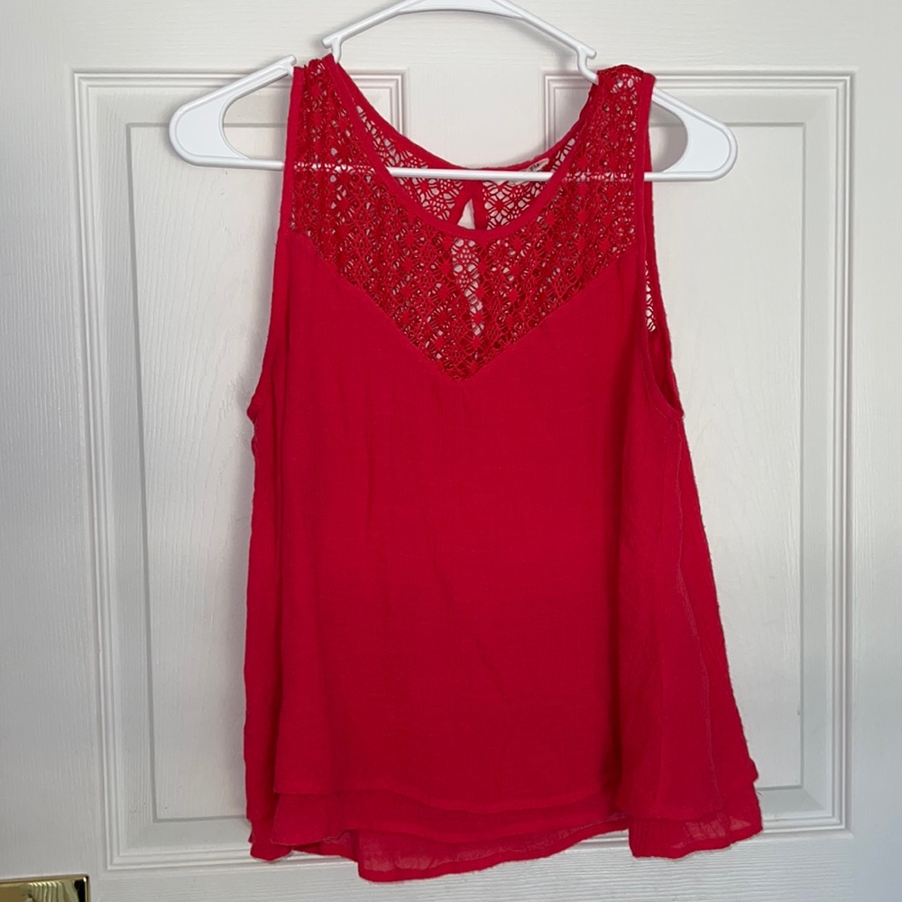 Womens Red Crochet detail Tank Top